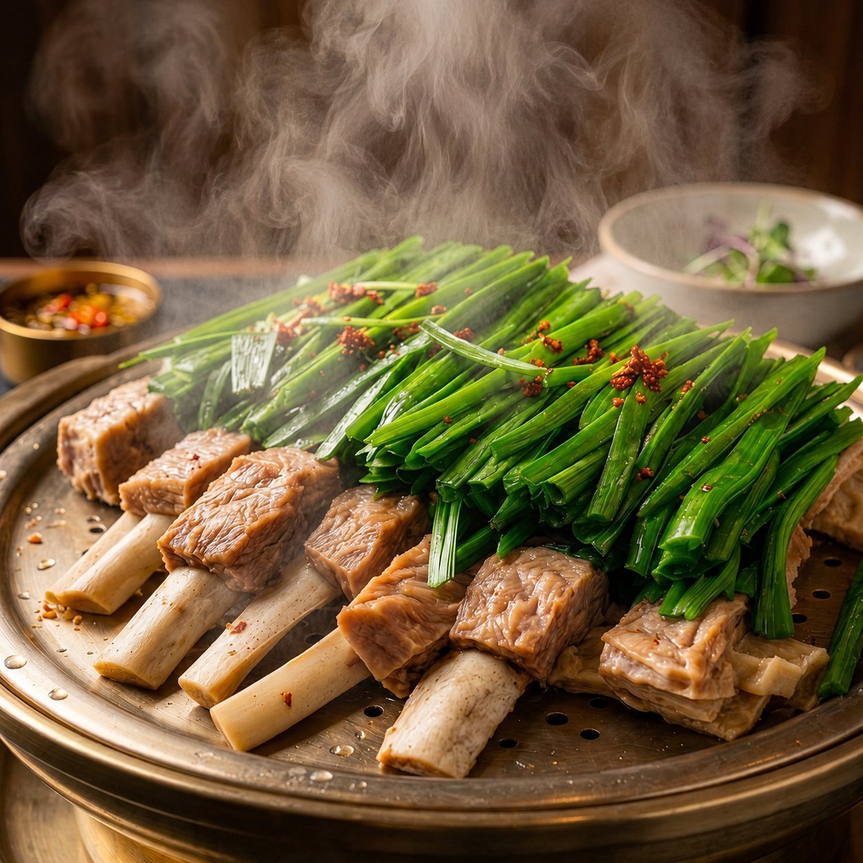 김이 오르는 양갈비수육 한상